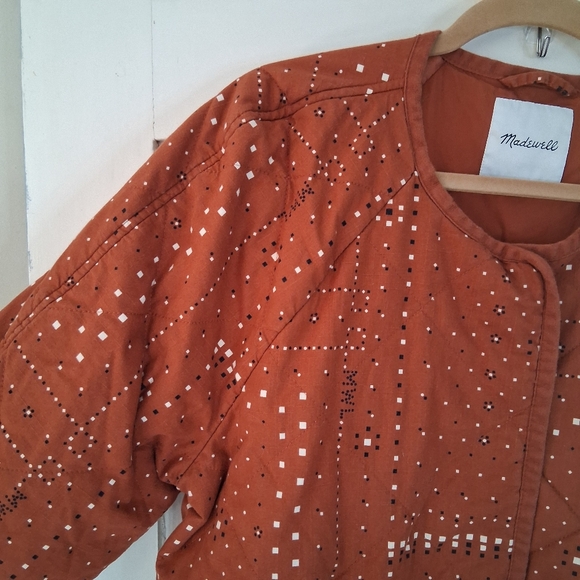 Madewell Women's Cotton Rust Colored Quilted Bandana Jacket "as is" (No Belt) - Picture 6 of 16
